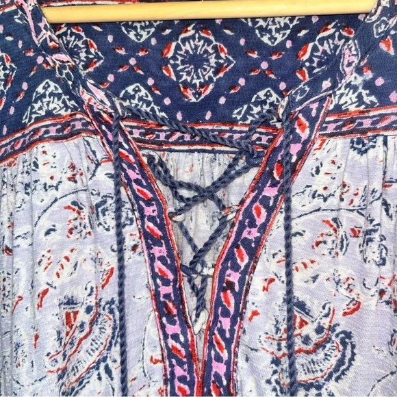 Lucky Brand Purple Boho Tie Neck Peasant Blouse - Picture 3 of 6